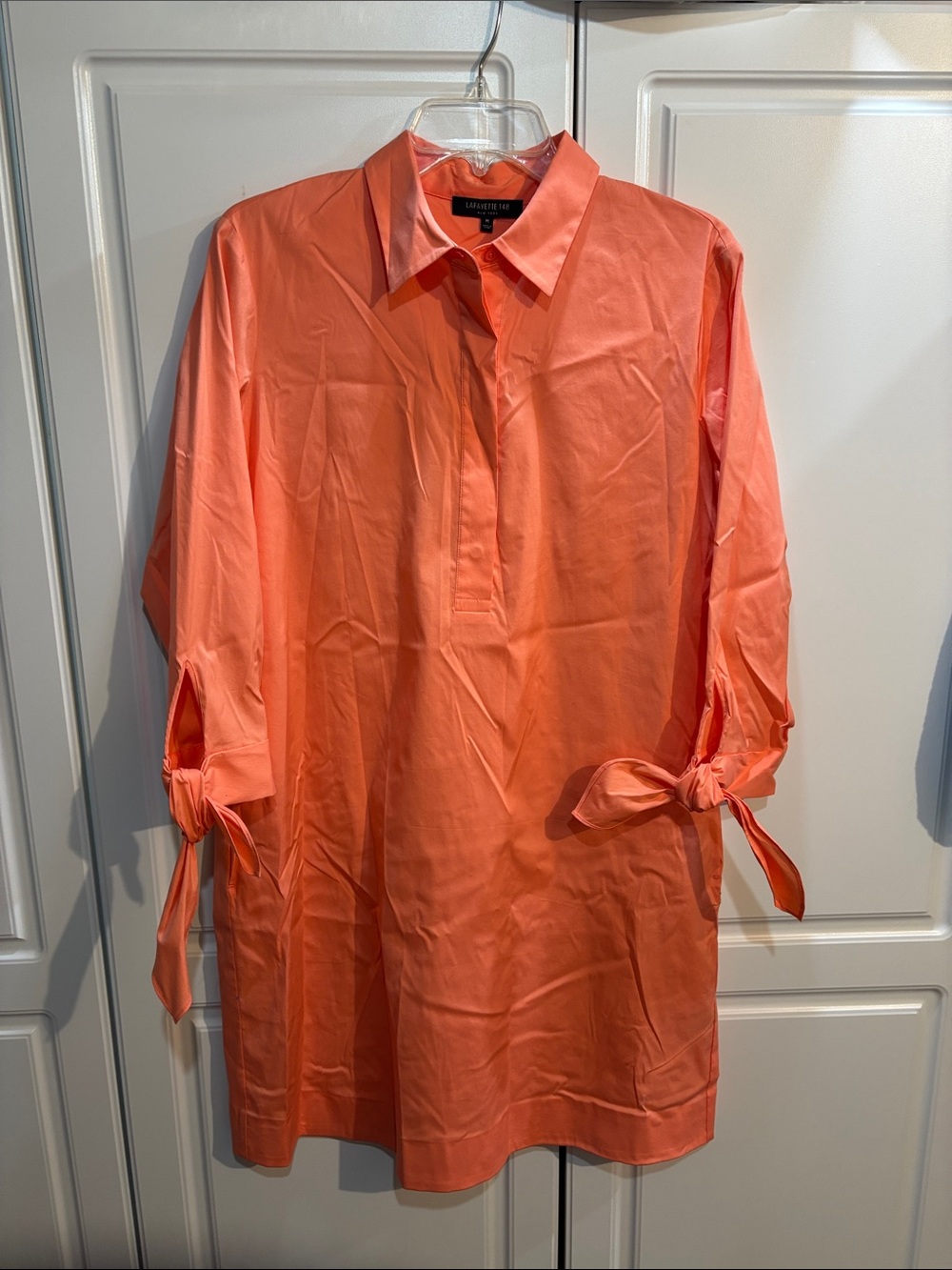 NWOT. Lafayette 148 New York Coral Tie-Sleeve Tunic Dress
